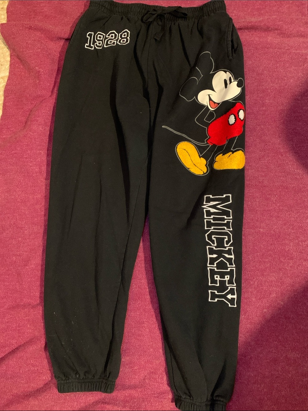 Disney Black Jogger Sweatpants with Mickey Graphic